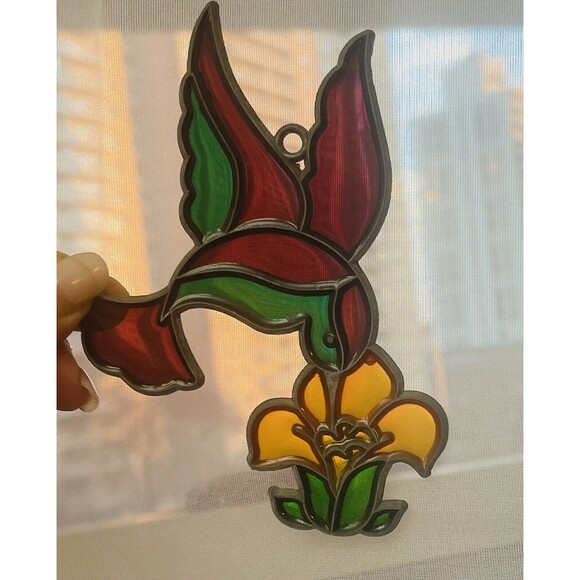 Stained Glass Humming Bird Over the Flower Hanging Bird Decoration VTG - Picture 2 of 5
